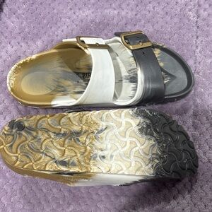 Birkenstock women’s Sandals - Black, White, and Gold